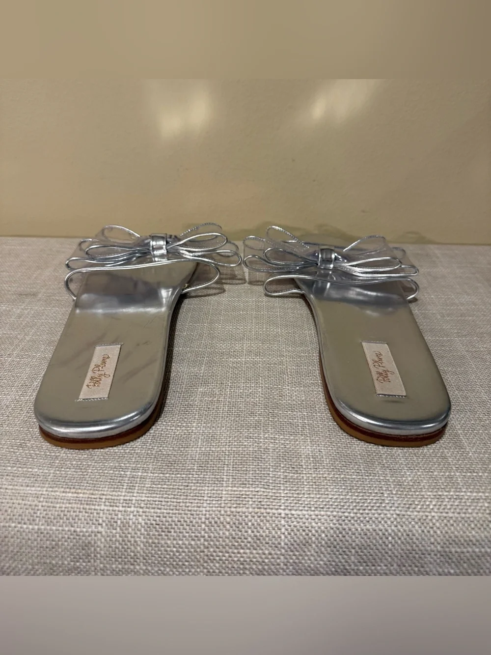 POLLY PLUME Clear PVC Metallic Silver Bow Slide Sandal Mule Flat Italian Leather